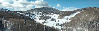 Snow-covered slopes of McCoy Park in Beaver Creek, CO