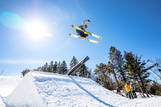 Skier Hits Terrain Park Feature at Big Boulder