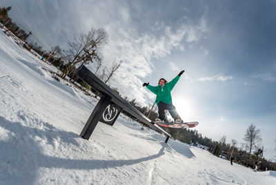 Snowboarder Hits Feature at Terrain Park at Big Boulder