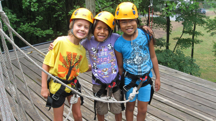Kids Participate in Ropes Course at Roundtop