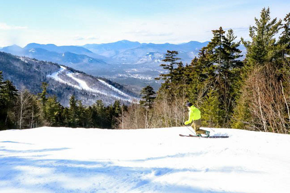 Telemark Skier Makes Turns on Ski Run at Attitash
