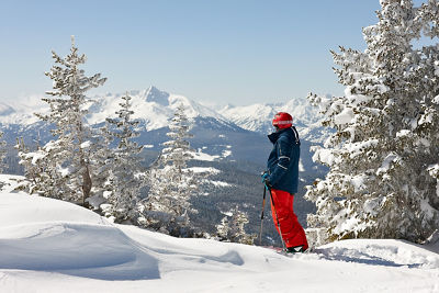 Friends Ski Back Bowls In Vail, CO.