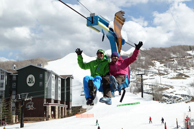 Family Rides Flying Eagle Zipline in Park City Mountain Resort, UT.