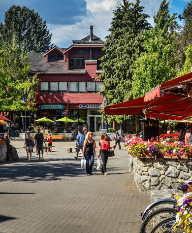 People strolling through Whistler Village, shopping