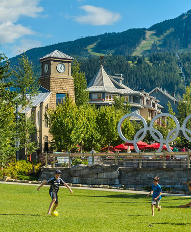 Kids playing in Olympic Plaza in the summer