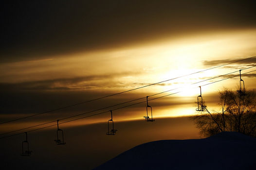 Sun setting over Resort in Mt. Brighton, MI.