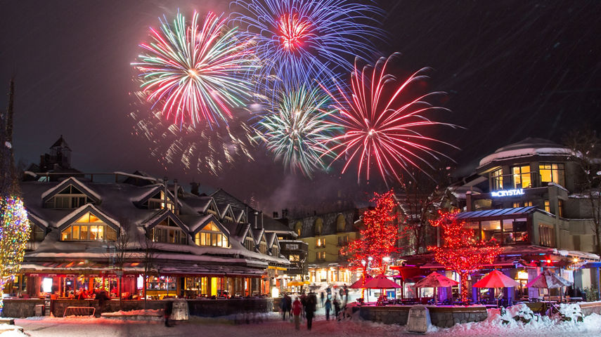 Whistler Village with fireworks celebration