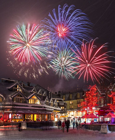 Whistler Village with fireworks celebration