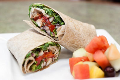 Sandwich Wrap and Fruit at Restaurant at Mount Snow