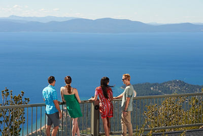 Family at Mid Mountain Observation Deck in Heavenly, CA.