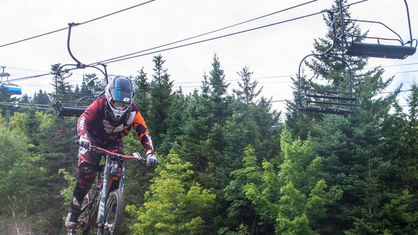 Mountain Biker Participates in Competition at Mount Snow