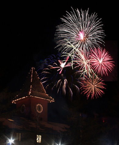 Fireworks Over Clocktower at Mount Snow