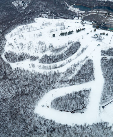 Aerial View of a Snowy Mad River Mountain Ski Area