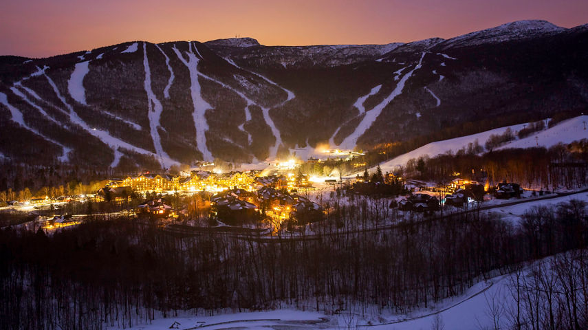 Scenic view of the mountain at night in Stowe, VT.