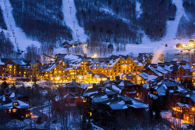 Scenic view of the mountain at night in Stowe, VT.