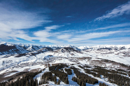Aerial view of the resort and village in Crested Butte, CO.