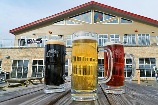Draft Beers in Mugs on Patio at Mad River Mountain Lodge