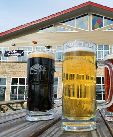 Draft Beers in Mugs on Patio at Mad River Mountain Lodge