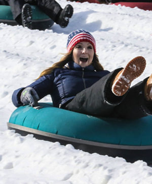 Woman Tubes Downhill at Mount Snow