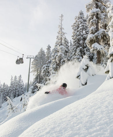 Sara Nidblock Snowboarding Powder near Whistler Village GOndola