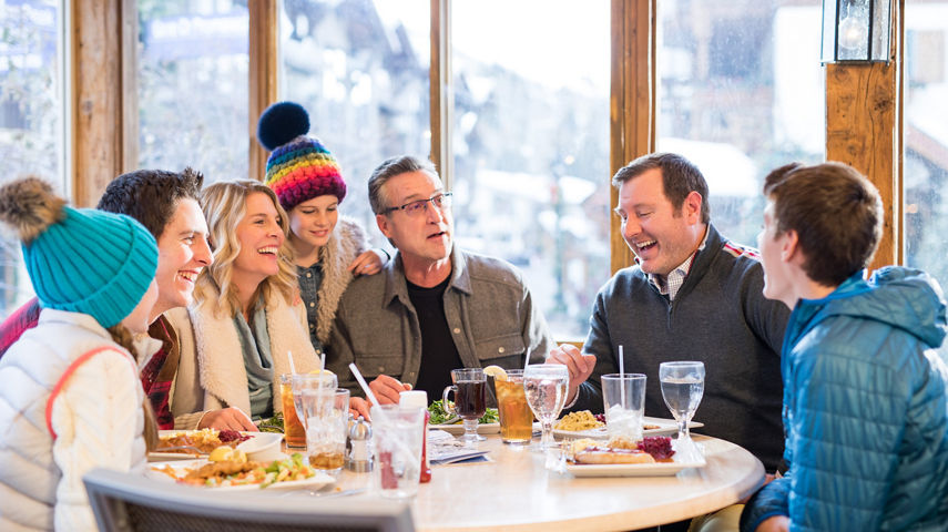 Family dines for lunch at Pepi's Restaurant in Vail, CO.