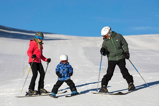 Family skiing and snowboarding at Wilmot Mountain