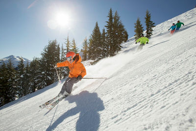 Family having a ski day at Kirkwood Mountain Resort in Kirkwood, CA.