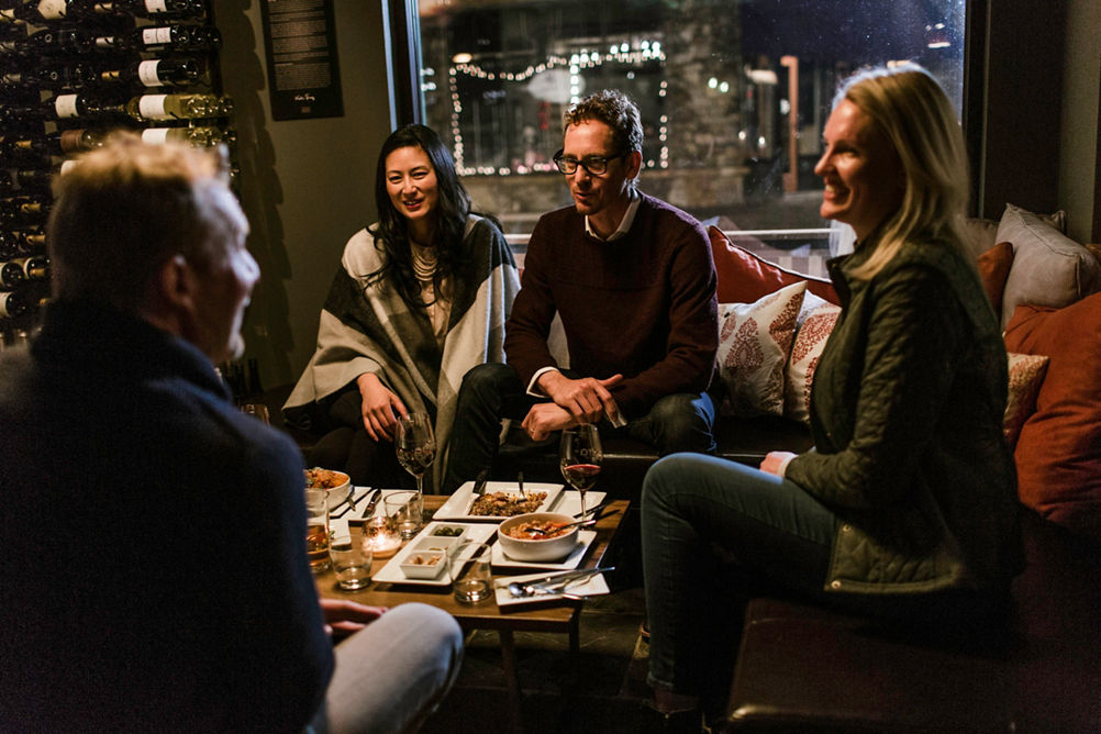 Couples dine at Petra restaurant in Northstar, CA.