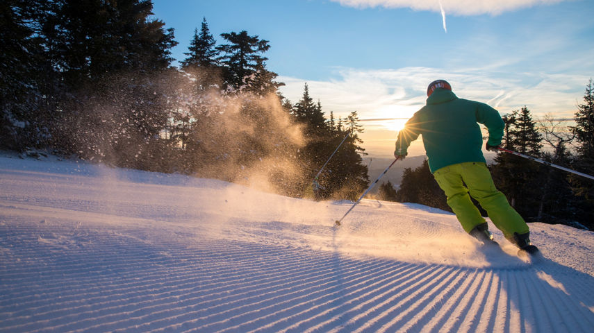 Skier Makes Sunrise Turns at Mount Snow