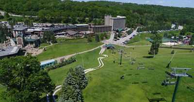 Aerial Summer Scenic View of the Main Lodge at Seven Springs