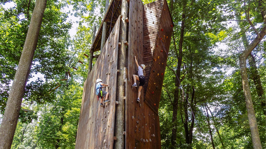 Kids Participate in Ropes Course at Roundtop