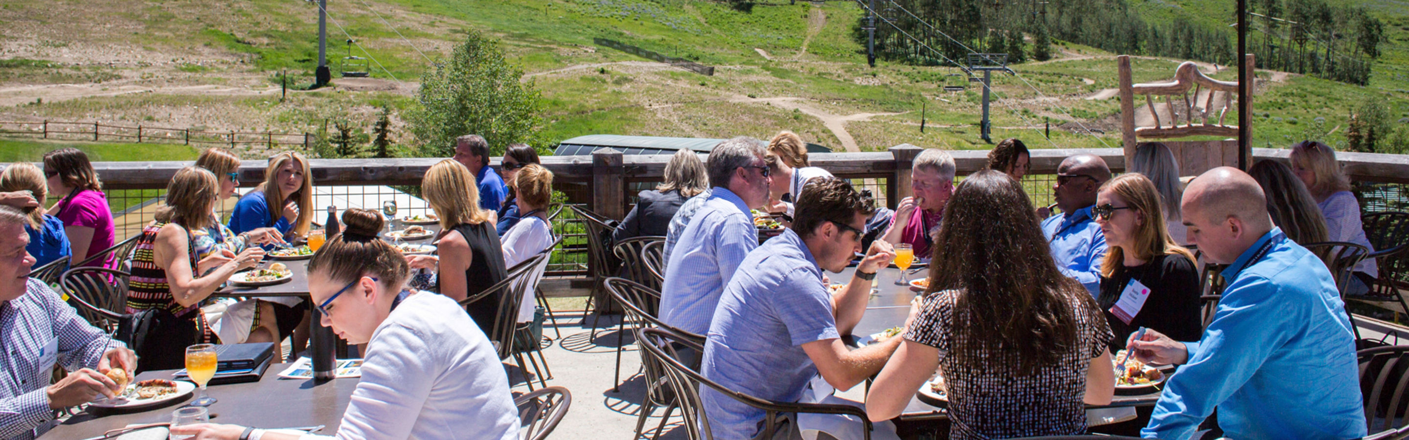 Guests dine on the deck of Butte 66 in Crested Butte, CO.