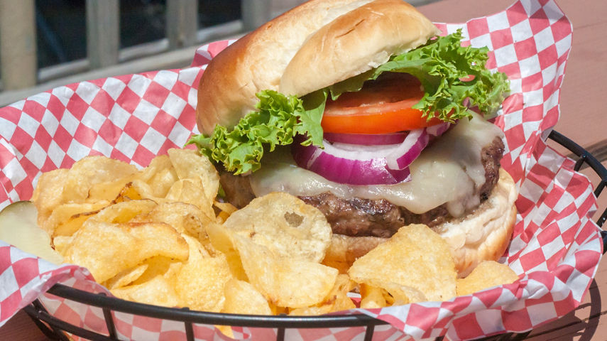 Burger at Restaurant on Mountain Top at Mount Snow