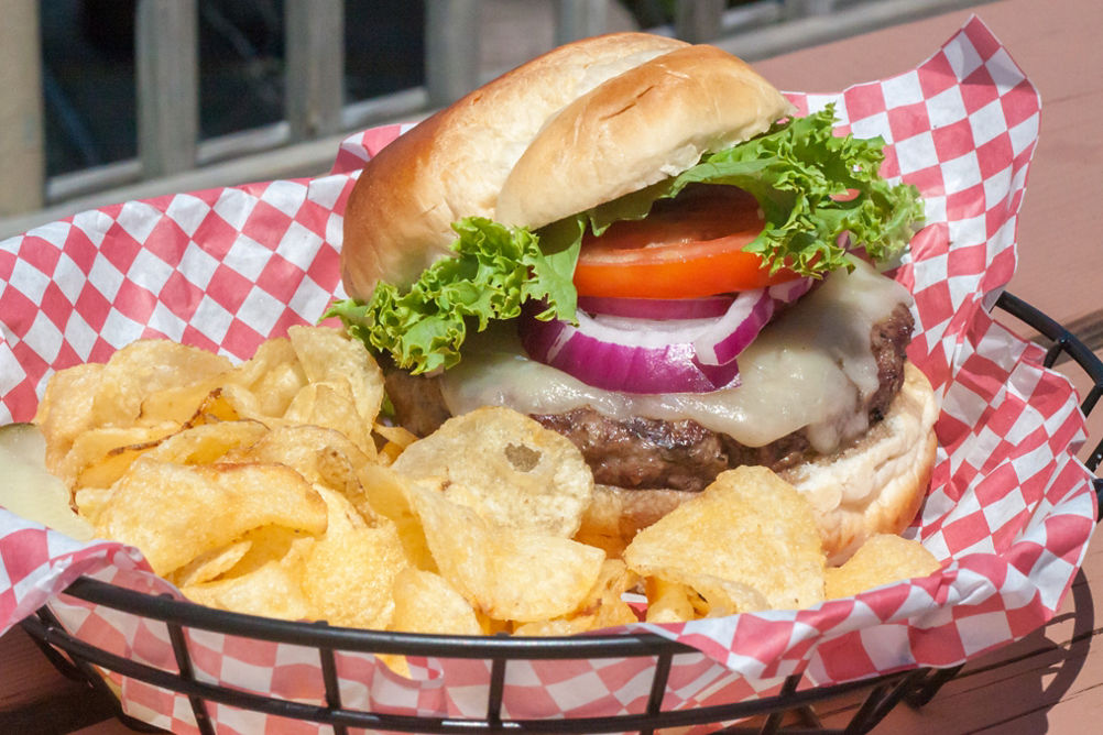 Burger at Restaurant on Mountain Top at Mount Snow