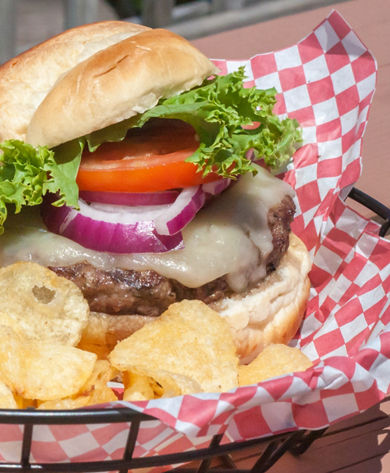 Burger at Restaurant on Mountain Top at Mount Snow