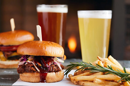 Sandwich and Fries with a Beer at Stowe Mountain Resort
