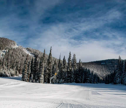 Groomed trail with a view of the Gore Range in Beaver Creek, CO.