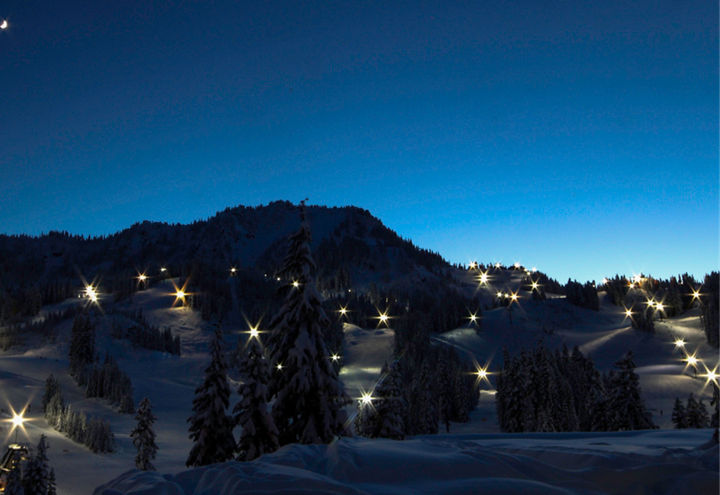 Night skiing in Stevens Pass, WA.