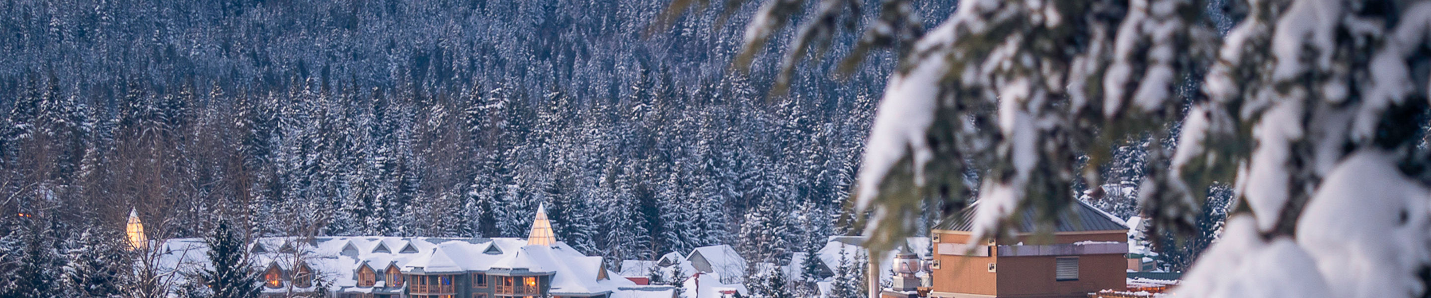 The village lit up for New Years Eve in Whistler Blackcomb.