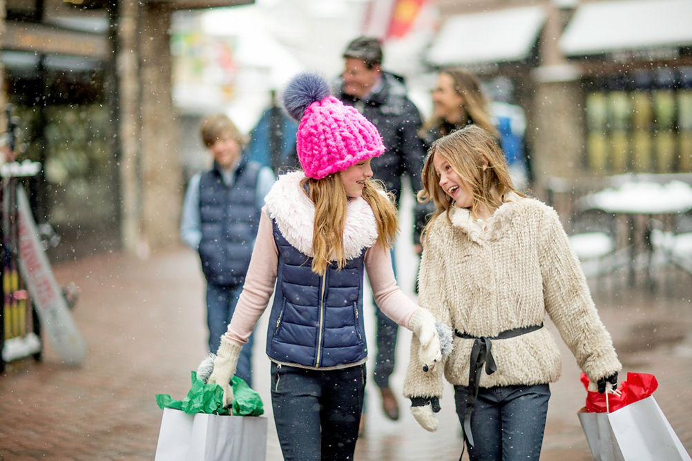 Family explores the retail and rental options in Beaver Creek, CO