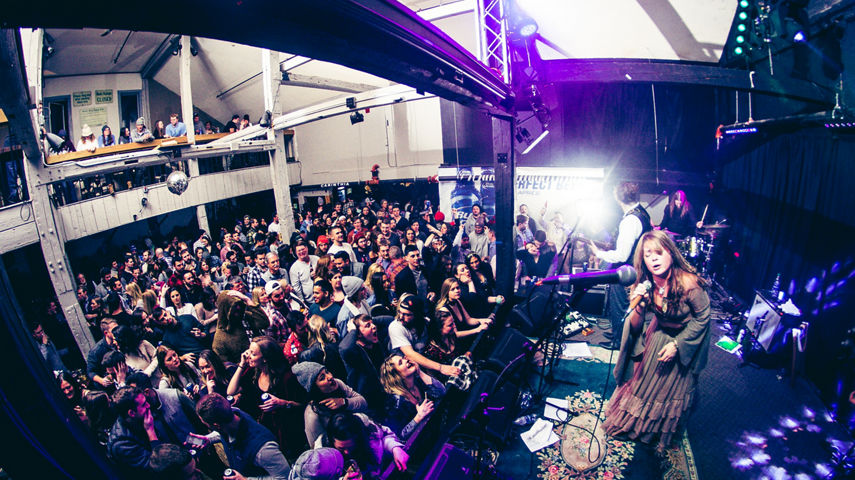 Band on Stage and Crowd at Snow Barn on New Years Eve