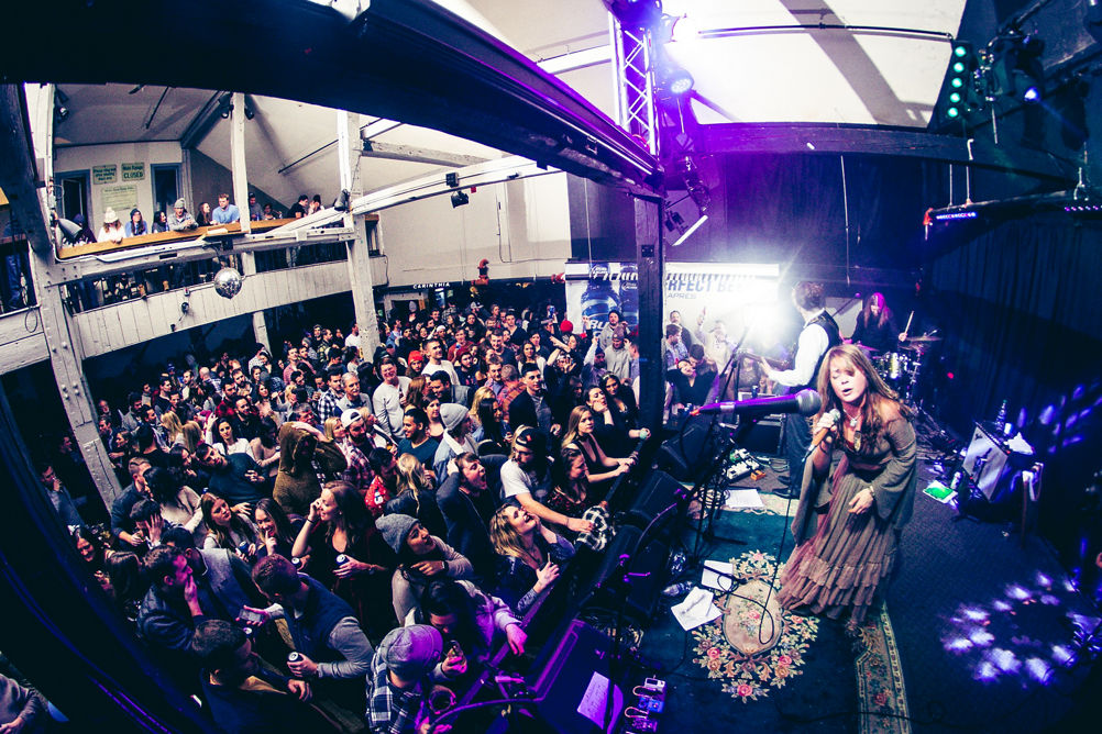 Band on Stage and Crowd at Snow Barn on New Years Eve
