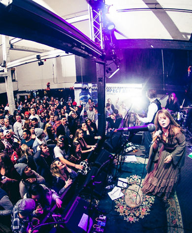 Band on Stage and Crowd at Snow Barn on New Years Eve