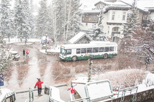 Local bus stop at parking garage in Vail, CO.