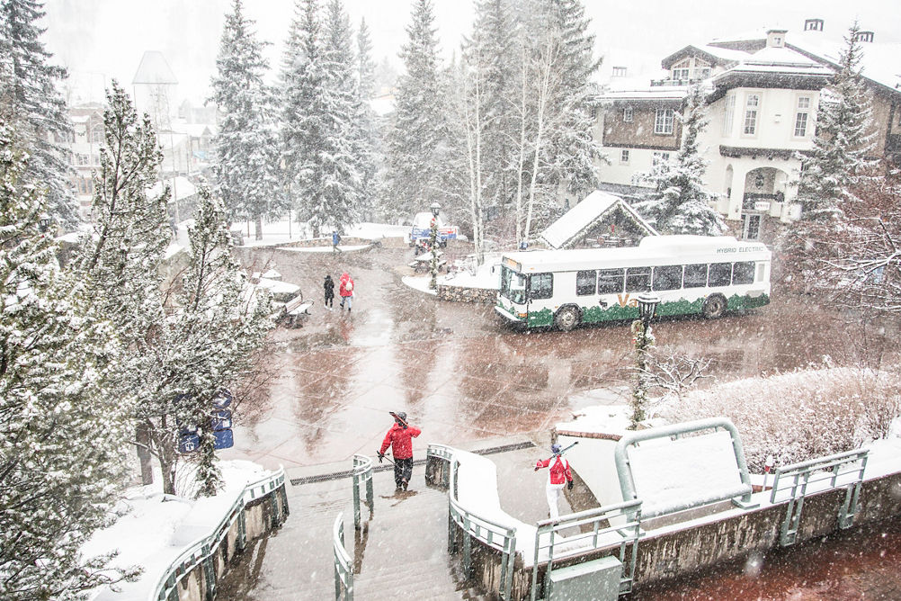 Local bus stop at parking garage in Vail, CO.