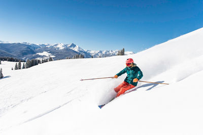 Skiing fresh powder in the Back Bowls at Vail, CO