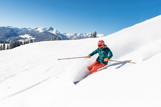 Skiing fresh powder in the Back Bowls at Vail, CO