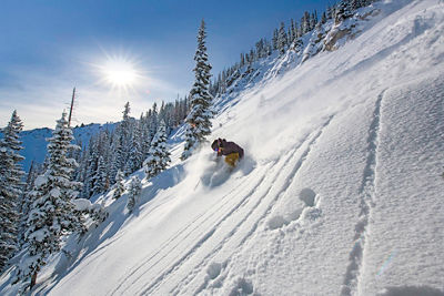 Skier in fresh powder at Crested Butte, CO.