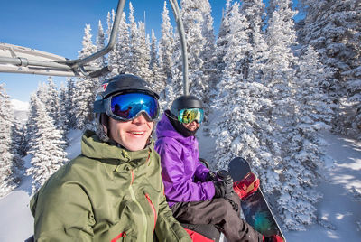 Couple on a bluebird day in Crested Butte, CO.