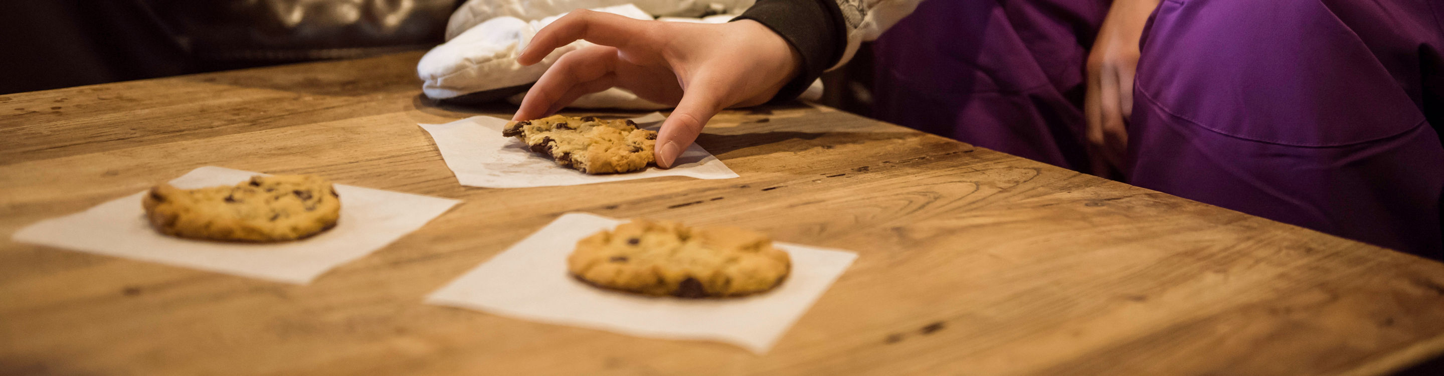 Family goes to Cookie Cabin during ski school in Beaver Creek, CO.